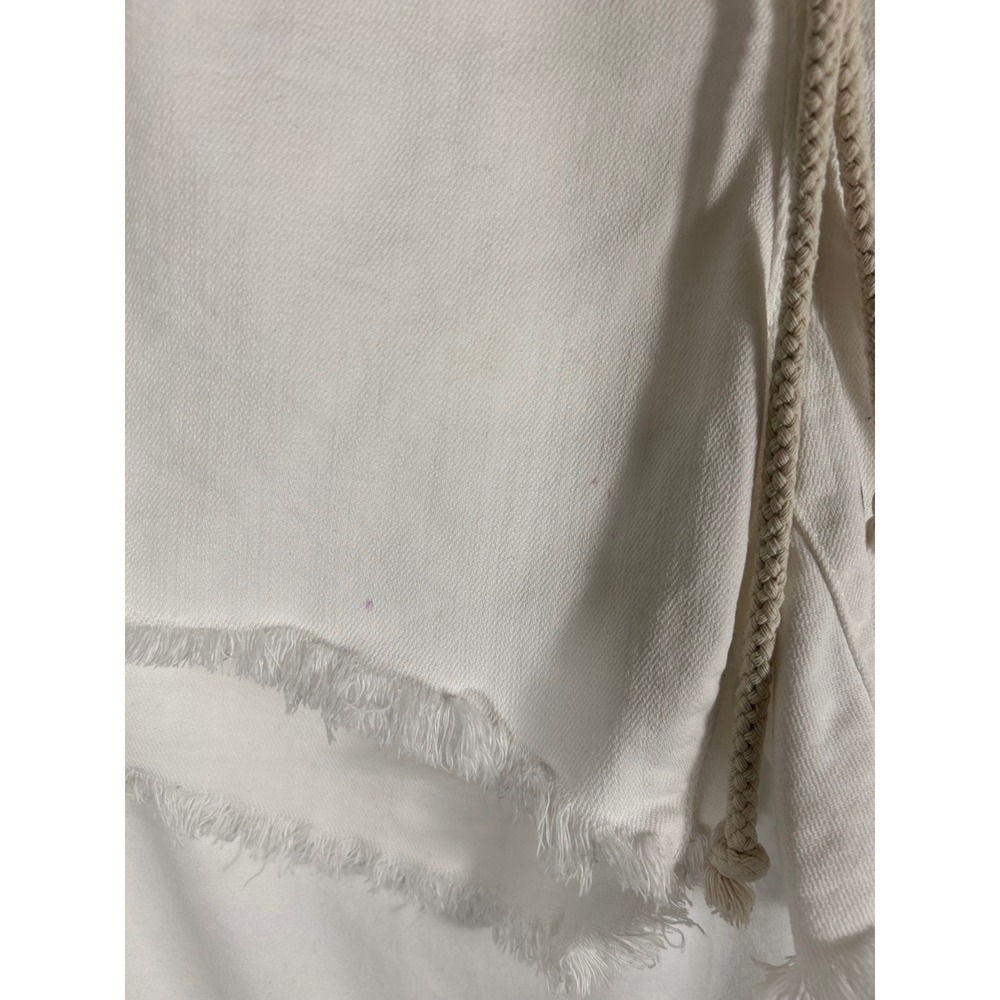 Aerie Womens White Distressed Denim Shorts Elastic Waist Rope Drawstring Size M - Picture 8 of 9